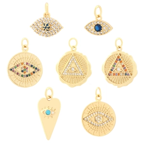 Golden evil eye pendants with micro-pave cubic zirconia for DIY jewelry making