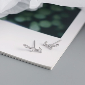 Luxurious S925 sterling silver bar earrings with sparkling zircon stones in a wave design