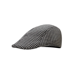 Classic houndstooth flat cap for women, stylish winter wool blend beret on white background