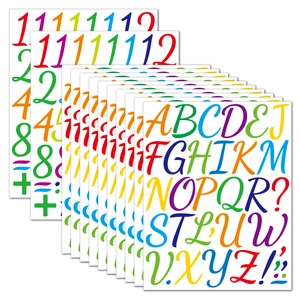 Macro detail of multi-colored waterproof vinyl 2-inch letter and number sticker sheets