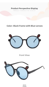 Vue détaillée des lunettes de soleil noires pour enfants avec oreilles de lapin