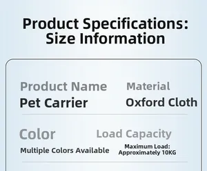 Spécifications du sac à dos pour chat en tissu oxford avec une capacité de charge de 10kg
