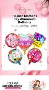 Detailed set of 18-inch heart and round Mother's Day foil balloons with Spanish text