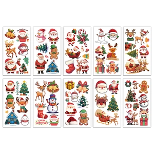 Detailed set of 10 waterproof Christmas temporary tattoos with Santa and reindeer