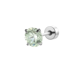 Silver stud earring featuring a mint green zircon in a classic four-prong setting