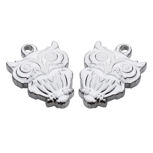 Set of owl-shaped stainless steel charms for DIY jewelry making in polished silver finish