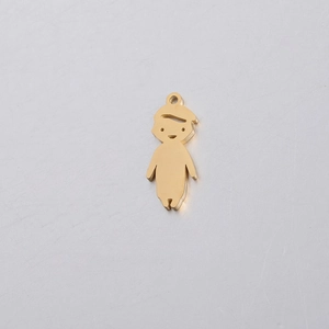 Close-up of a 20mm golden stainless steel boy-shaped pendant with a polished mirror finish