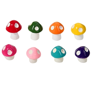 Eight colorful miniature resin mushrooms in various bright colors for DIY decor