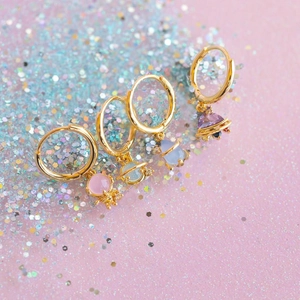 Cute 18K gold plated Saturn planet hoop earrings with colorful zircon stones in 4 colors