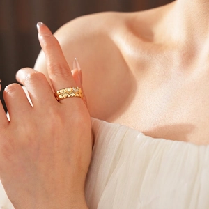 Heart Shaped Open Adjustable Ring 18K Gold Plated Copper With Cubic Zirconia Vintage Elegant Jewelry For Women
