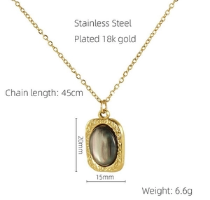 Macro shot showing 20x15mm natural stone pendant with 18K gold plated steel texture