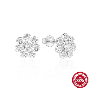 Poliert S925 Sterlingsilber Blumenohrstecker mit funkelnden Zirkoniasteinen besetzt