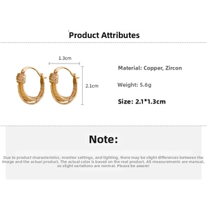 Detail specifications of vintage layered gold twist earrings with white zircon accents