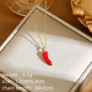 Red chili pendant necklace in gold finish with 40+5cm chain on a luxury gift box