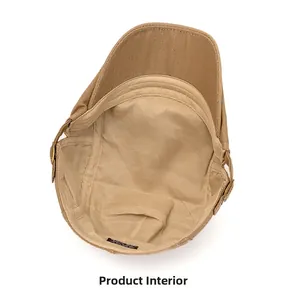 Detailed internal view of cotton beret showing stitching and metal adjustment buckle