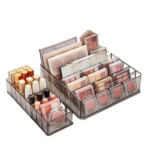 2-piece set of transparent grey acrylic cosmetic storage boxes for lipsticks and palettes