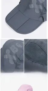 Detailed view of quick-dry sun hat showing breathable mesh and foldable brim design