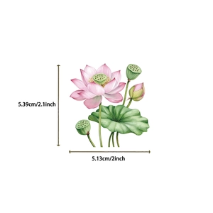 Detailed view of pink lotus sticker with precise 5.13cm width and 5.39cm height markers