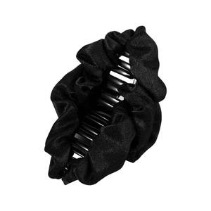Elegant black ruched fabric cloud hair claw clip with scrunchie texture for women