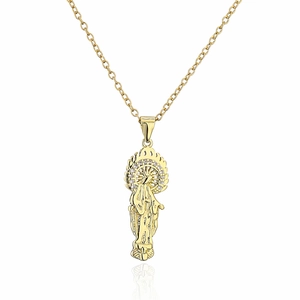 Gold-plated religious necklace featuring a Virgin Mary pendant with a polished O-chain link