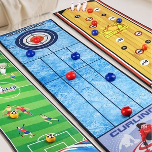 Kids tabletop sports mat set including curling, bowling and soccer games for family fun