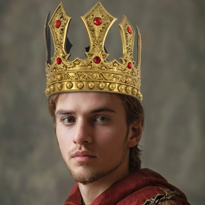 Royal vintage gold king crown with red rubies for Halloween cosplay and costume parties