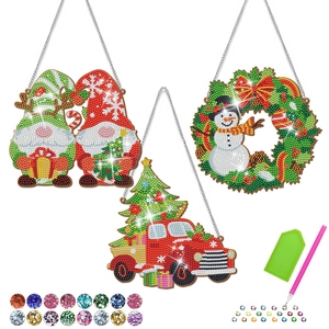 DIY Christmas 5D diamond painting kit with gnomes, wreath, truck and complete tools