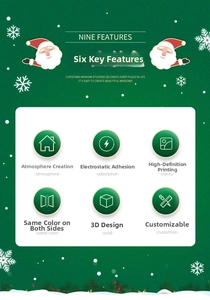 Detail showing double-sided high-definition color printing on static Christmas window decals