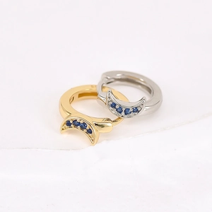 S925 silver needle crescent moon earrings with blue zircon stones in gold and silver