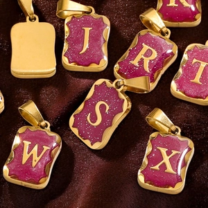 Gold stainless steel purple resin letter charms J R T S W X for jewelry making