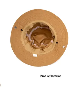 Detail of 100% cotton inner lining and stitching of the wide brim outdoor sun hat