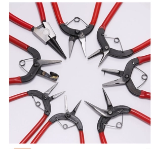 Professional circular layout of multi-functional DIY jewelry pliers with red handles