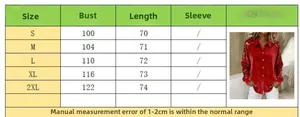 Size chart for velvet shirt with sequin sleeves showing bust and length measurements