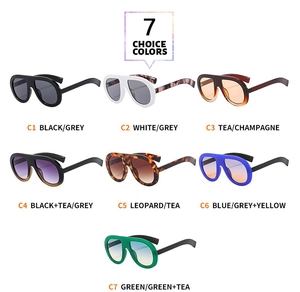 Collage of fashion pilot sunglasses in 7 different colors showing frame and lens variety