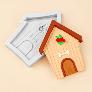 Moule en silicone cabane de chien pour gâteau et résine avec détails de grain de bois