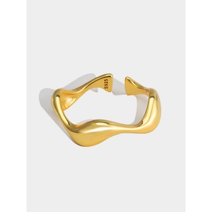 Minimalist 925 Sterling Silver Ring For Women Irregular Wave Pattern Adjustable Open Finger Ring Polished Fashion Jewelry