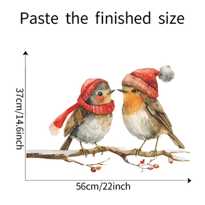Christmas robin birds wall sticker dimensions guide showing 56cm width and 37cm height size