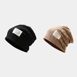 Unisex Cable Knit Beanie Hat Winter Warm Solid Color Slouchy Skull Cap With Letter Patch For Men Women Outdoor Daily