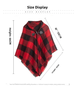 Size chart showing height of 66cm and length of 58cm for the plaid horn buckle shawl