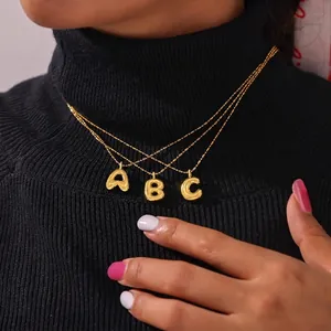 Polished gold balloon initial pendants A B C for women, minimalist alphabet jewelry