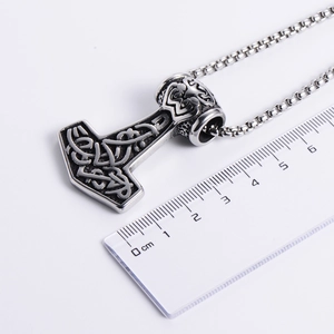 Ανδρικό μενταγιόν σφυρί του Θορ Mjölnir Viking από ανοξείδωτο ατσάλι με κλίμακα μέτρησης