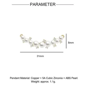 Detail view of curve jewelry pendant with ABS pearls and 5A cubic zirconia stones