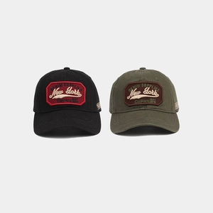 Retro cotton baseball caps in black and olive green with vintage New York embroidery