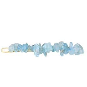 Light blue natural crystal stone hair clip with elegant gold-tone metal base