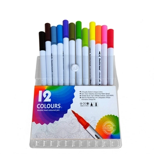 Coffret de 12 feutres aquarelle lavables à double pointe fine et large pour enfants
