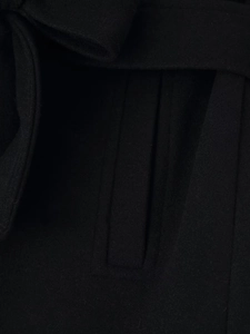Gros plan sur la texture du manteau en laine noire et coutures de la poche