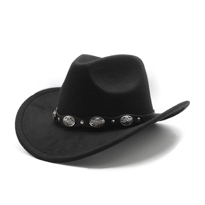 Classic black wool felt cowboy hat featuring vintage silver concho leather band
