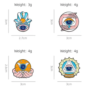 Set of mystic enamel pins featuring Fatima hand and eye symbols for suit decoration