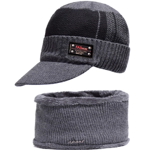 Winter Beanie Hat And Scarf Fleece Lined Warm Knitted Cap With Brim For Men Outdoor Windproof Thickened Casual Accessories