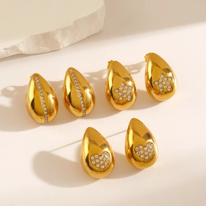 Boucles D'Oreilles Puces Goutte Acier Inoxydable Zircone Coeur Étoile Doré Vintage Élégant Mode Pour Femmes